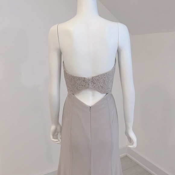 NWT SAMPLE SALE Dessy Oyster (light griege) size 10 Lace/Nu Georgette. PRISTINE - Picture 5 of 7